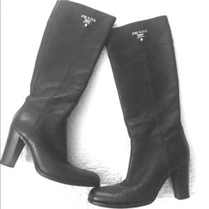 Excellent Cond Black Leather Prada Boots 9 1/2